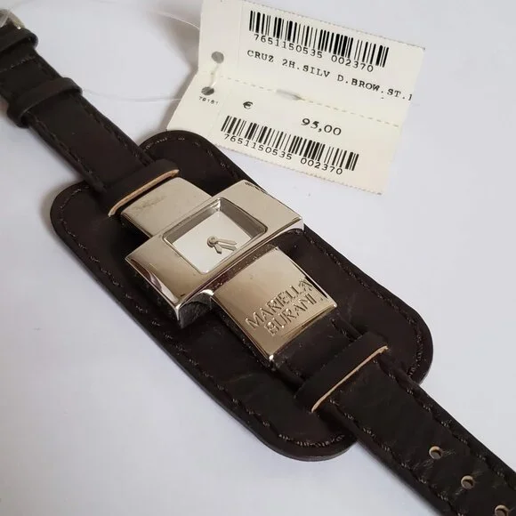 Italy MARIELA BURANI Cross Modernist Watch Silver Black Leather Strap Cruz - Picture 4 of 8